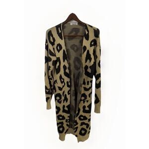 Angashion Women Brown Animal Print Long Cardigan Medium